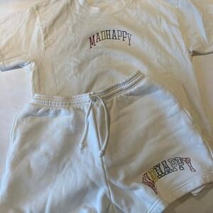 Madhappy rainbow Swarovski rhinestone white shorts and t-shirt set